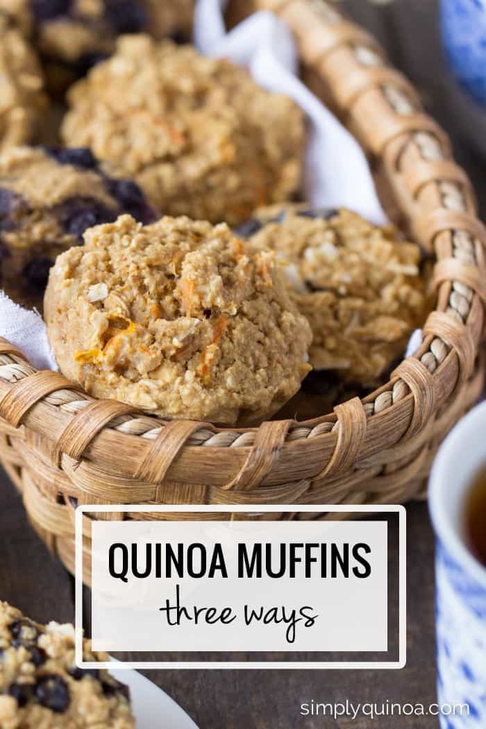 Healthy Quinoa Muffins made without fat, gluten or dairy - shown in 3 different flavors!
