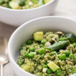 Spring Pesto Quinoa Bowl made with fresh, seasonal produce and tossed in a healthy homemade pesto sauce