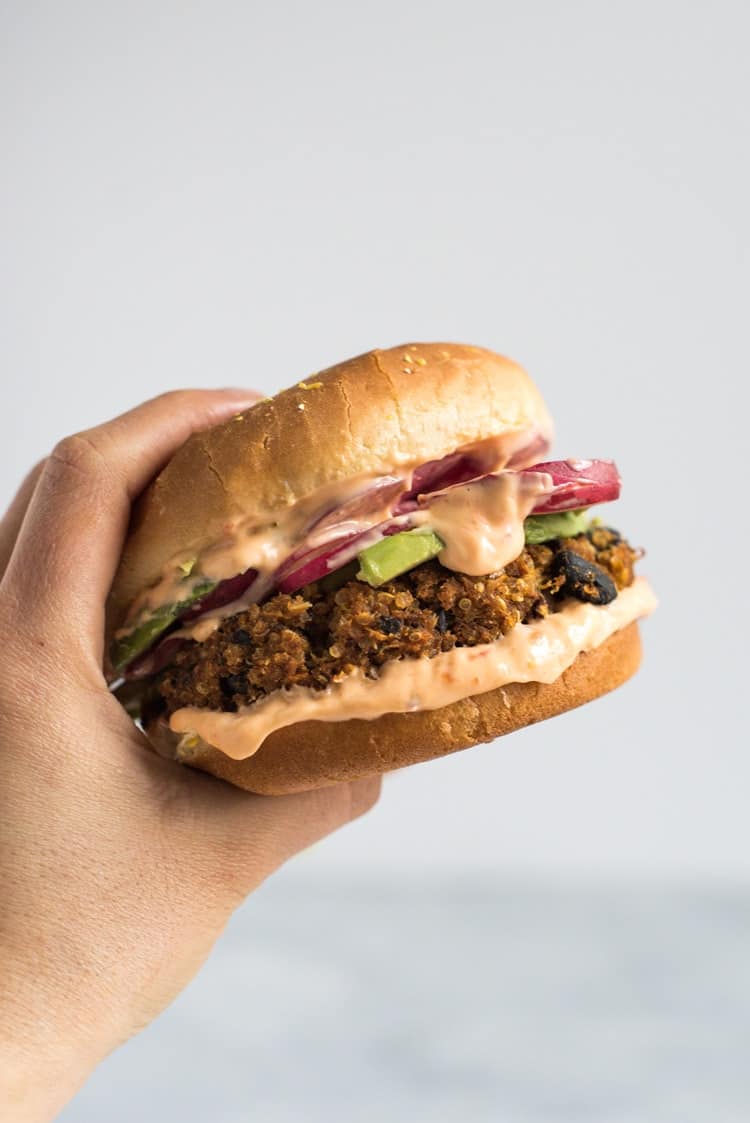 Sweet Potato Black Bean Burger with Chili Lime Mayo!