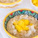 Creamy Coconut Steel Cut Oats + Quinoa with Mango - a healthy, delicious and tropical flavored breakfast treat!