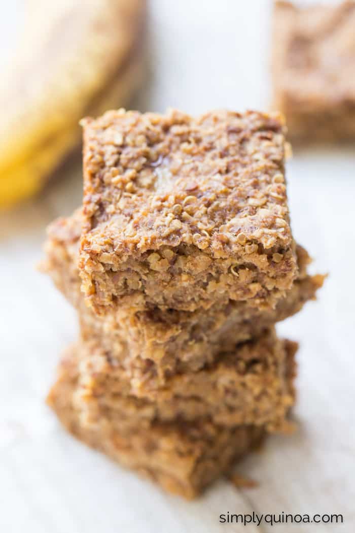 Flourless Banana + Quinoa Breakfast Bars -- these are made without gluten, refined sugar and eggs!