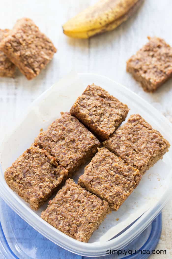 On-the-Go Banana Quinoa Breakfast Bars. They're perfect for when you're on the go but still want a nutritious and filling breakfast. {gluten-free + vegan}