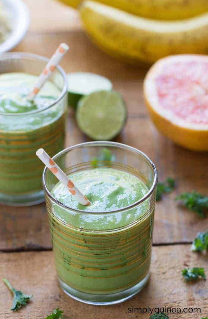 Grapefruit Margarita Green Smoothies - a super healthy way to start your day with the flavor of a beloved cocktail, just without the alcohol and sugar