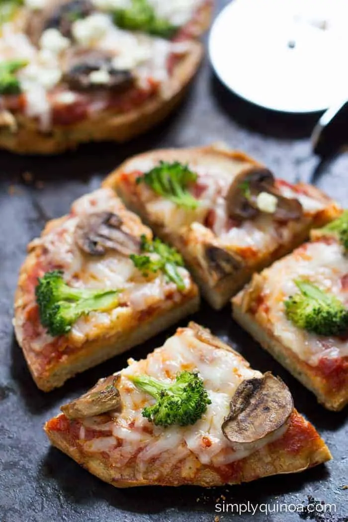 Mushroom + Broccoli Quinoa Pizza - a healthy, vegetarian and gluten-free meal that's perfect for a busy weeknight!