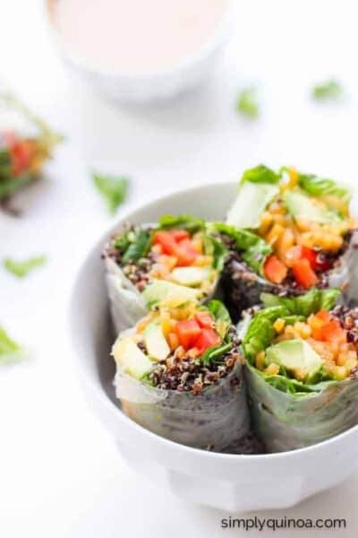 Quinoa Summer Rolls with a spicy Thai Peanut Sauce [gluten-free + vegan]