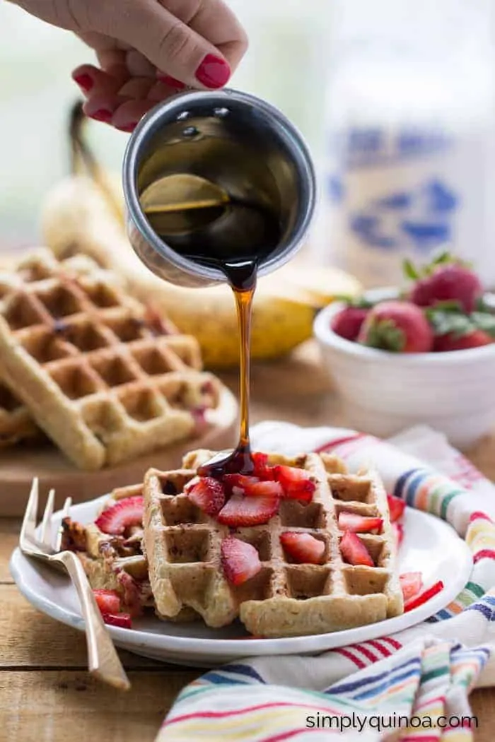 Strawberry Banana Quinoa Waffles - a healthy breakfast perfect for a special occasion! [gluten-free]