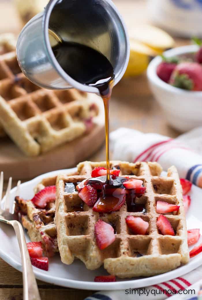 Strawberry Banana Quinoa Waffles - a healthy breakfast perfect for a special occasion! [gluten-free]