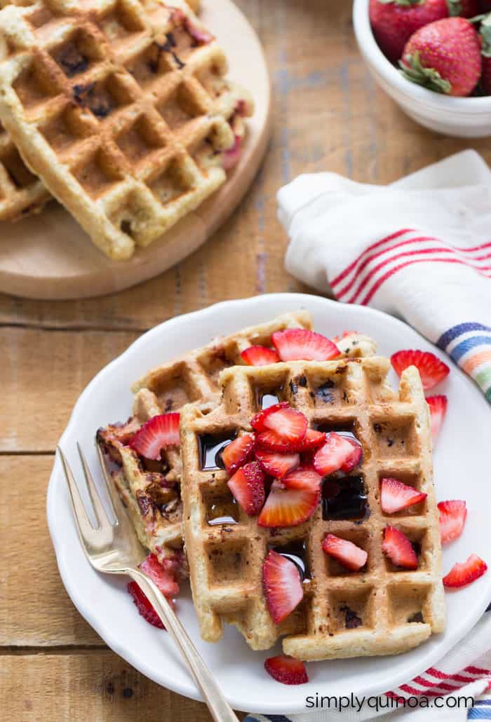 Strawberry Banana Quinoa Waffles - a healthy breakfast perfect for a special occasion! [gluten-free]