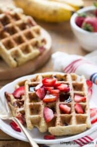 Strawberry Banana Quinoa Waffles - a healthy breakfast perfect for a special occasion! [gluten-free]