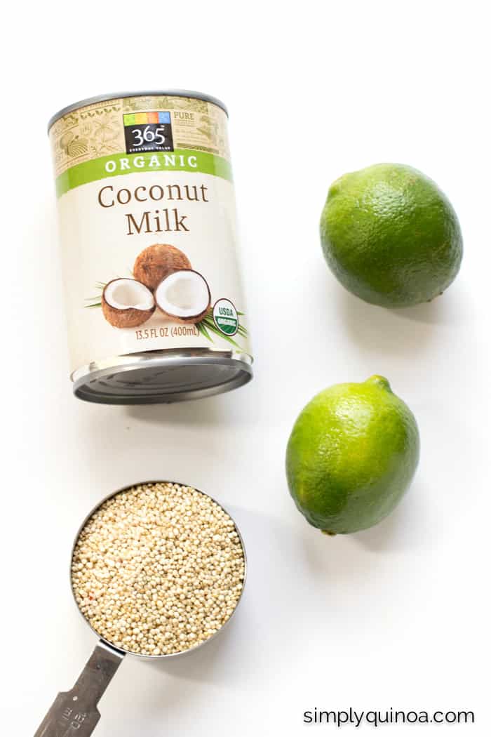 Three ingredients are used for this coconut lime quinoa: coconut milk, quinoa + lime!