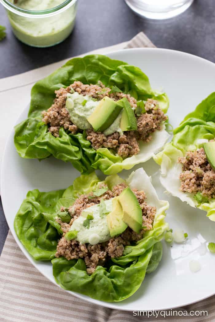 These mushroom + quinoa lettuce wraps take only 10 minutes to make and are a healthy and delicious summertime meal!