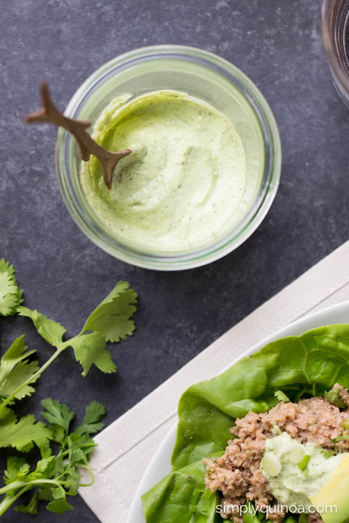 CREAMY CASHEW-LIME SAUCE served with these healthy mushroom + quinoa lettuce wraps | simplyquinoa.com