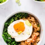 spicy kimchi quinoa bowls with fried egg