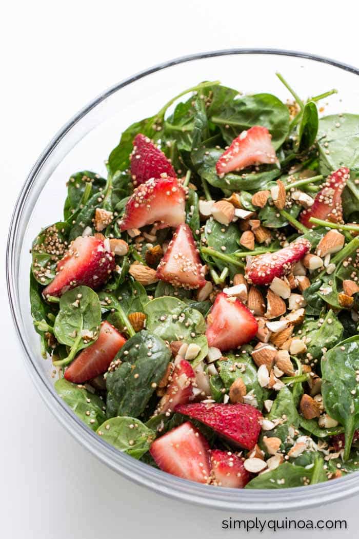 The ULTIMATE summer salad | www.simplyquinoa.com | Strawberry Spinach Salad with Toasted Quinoa and Chopped Almonds