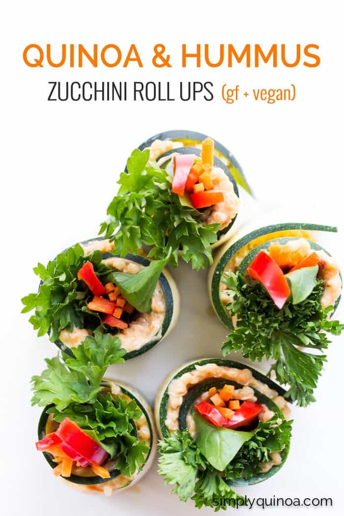 My newest FAVORITE snack >> Zucchini Roll Ups with quinoa, hummus and fresh veggies | gluten-free + vegan | recipe on simplyquinoa.com