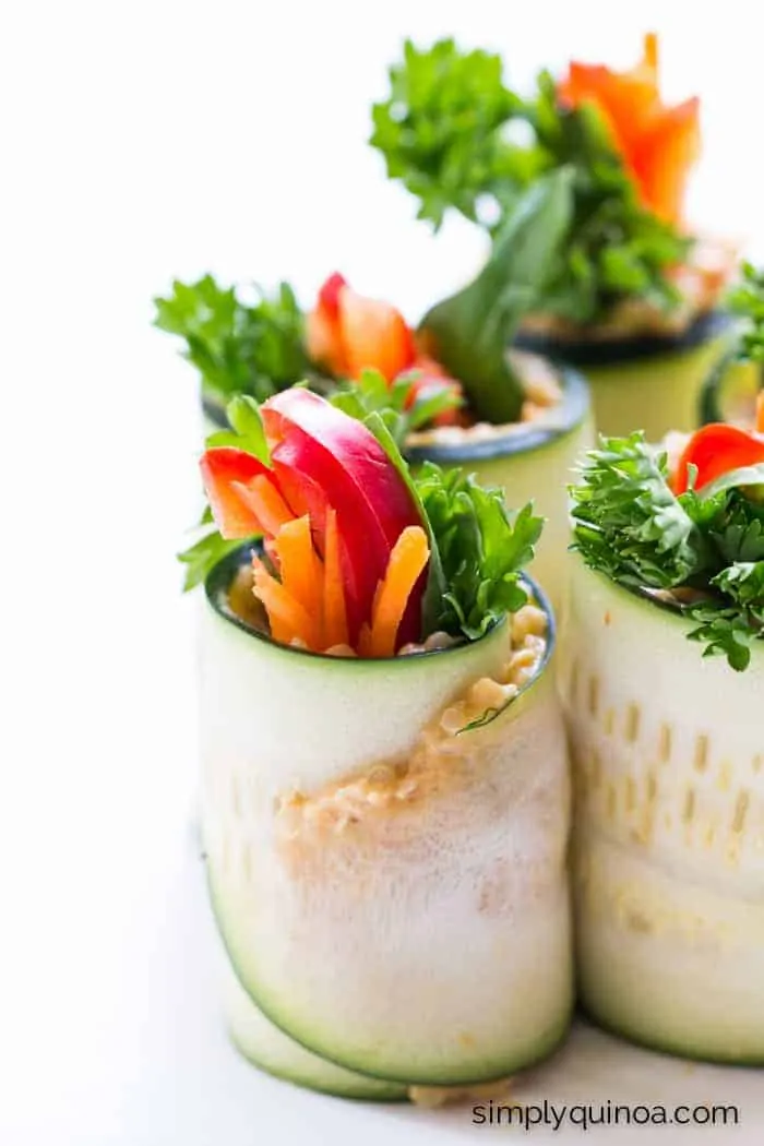 quinoa and hummus zucchini roll ups for a healthy snack