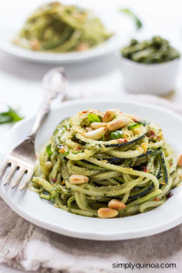 Quinoa Pesto Zucchini Noodles - the perfect way to use up all your zucchini this summer!