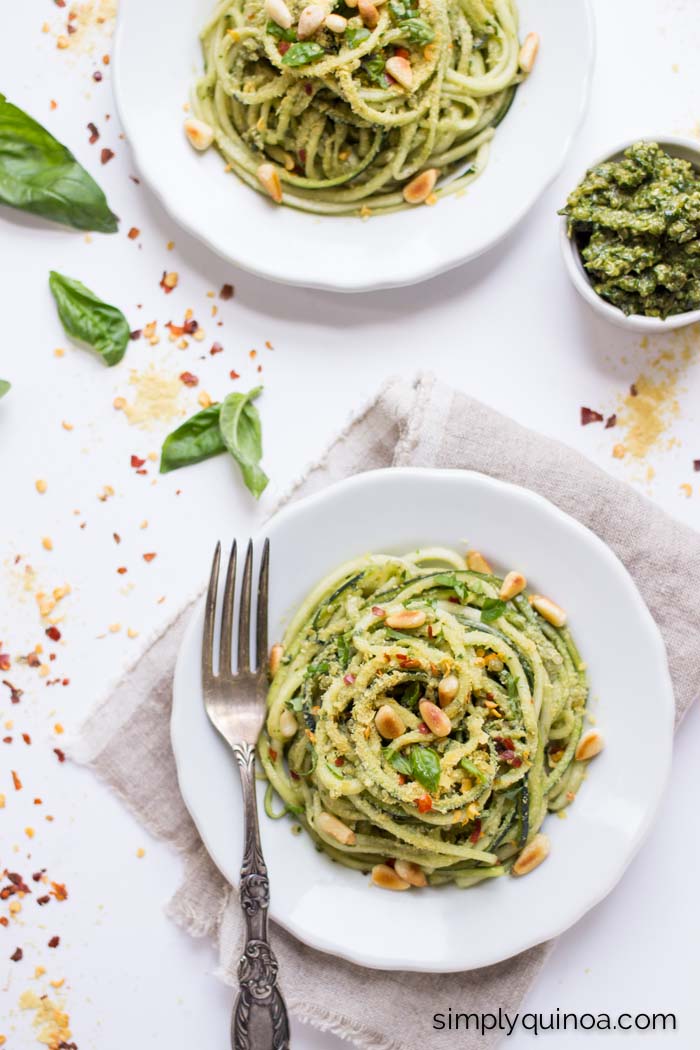 Pesto Zucchini Noodles with Quinoa (vegan + gluten-free)