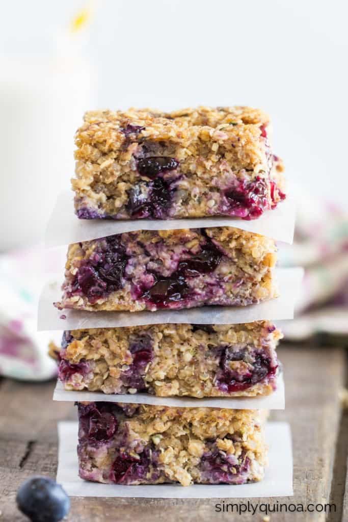 Blueberry Quinoa Breakfast Bars with banana and oats