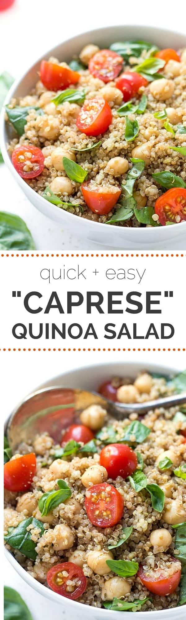 Caprese Quinoa Salad with tomatoes, basil and chickpeas | recipe on simplyquinoa.com