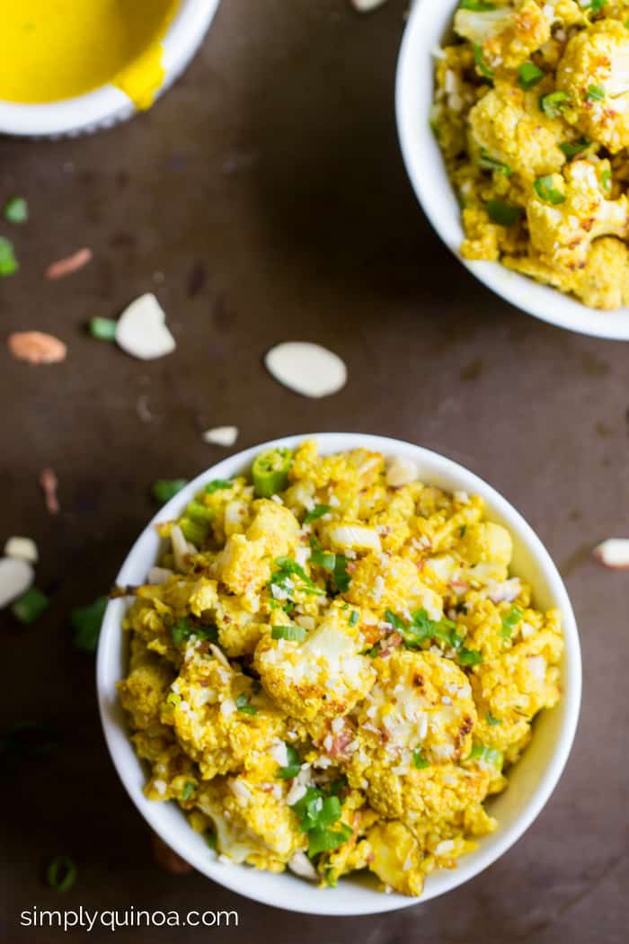 Curry Cauliflower + Quinoa Salad -- a quick and healthy side dish with a dreamy tahini-curry dressing | recipe from simplyquinoa.com | gluten-free + vegan
