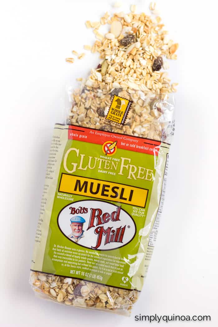 The best gluten-free muesli made from the awesome folks at Bob's Red Mill | energy bite recipe on simplyquinoa.com