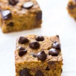 Pumpkin Chocolate Chip Quinoa Bars made with chickpeas, hemp hearts and quinoa! | recipe on simplyquinoa.com