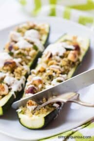 These Quinoa Stuffed Zucchini Boats are a SIMPLE and delicious weeknight meal | recipe on simplyquinoa.com
