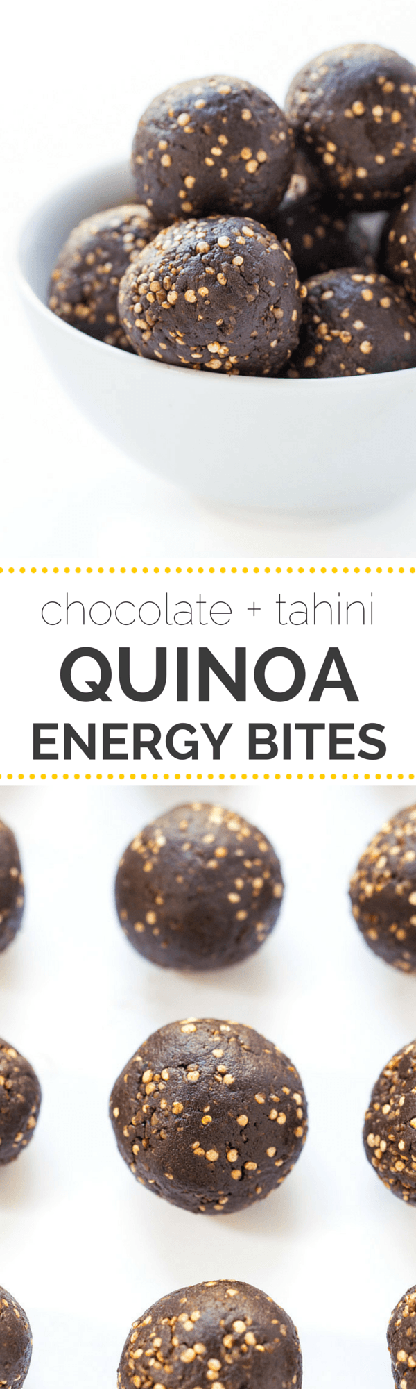 Dark Chocolate + Tahini Quinoa Energy Bites -- healthy, easy and perfect for on-the-go | recipe on simplyquinoa.com