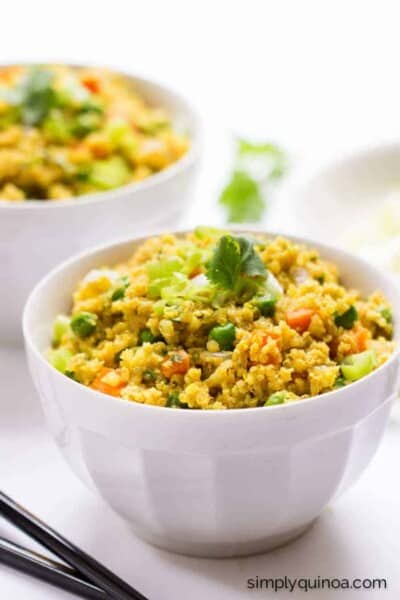 Easy Cauliflower Rice made with quinoa, curry powder and other Indian spices | recipe on simplyquinoa.com