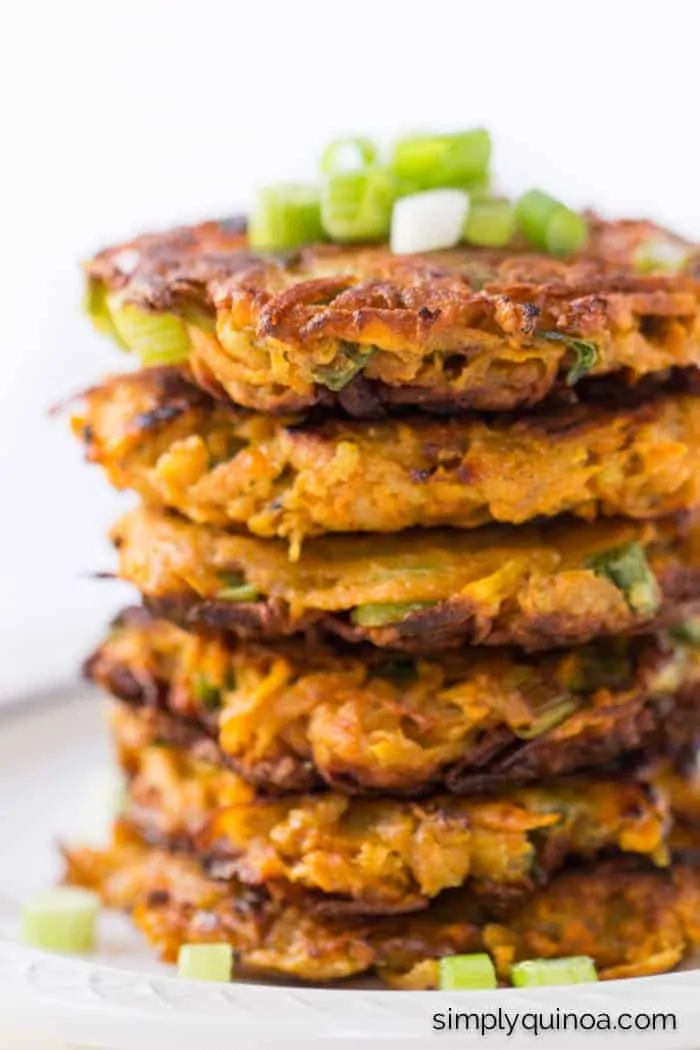 5-ingredient Sweet Potato Quinoa Fritters - pan seared with healthy coconut oil | recipe on simplyquinoa.com