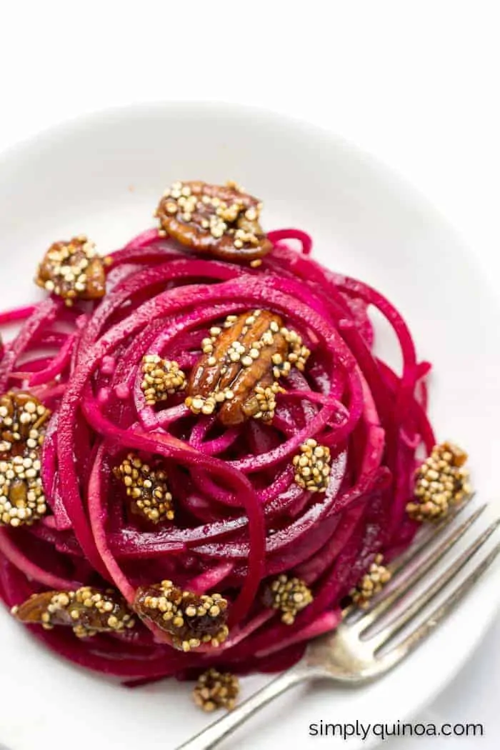 Apple + Beet Noodle Salad with Candied Pecans and Quinoa - a simple, healthy and flavorful salad that's perfect for fall