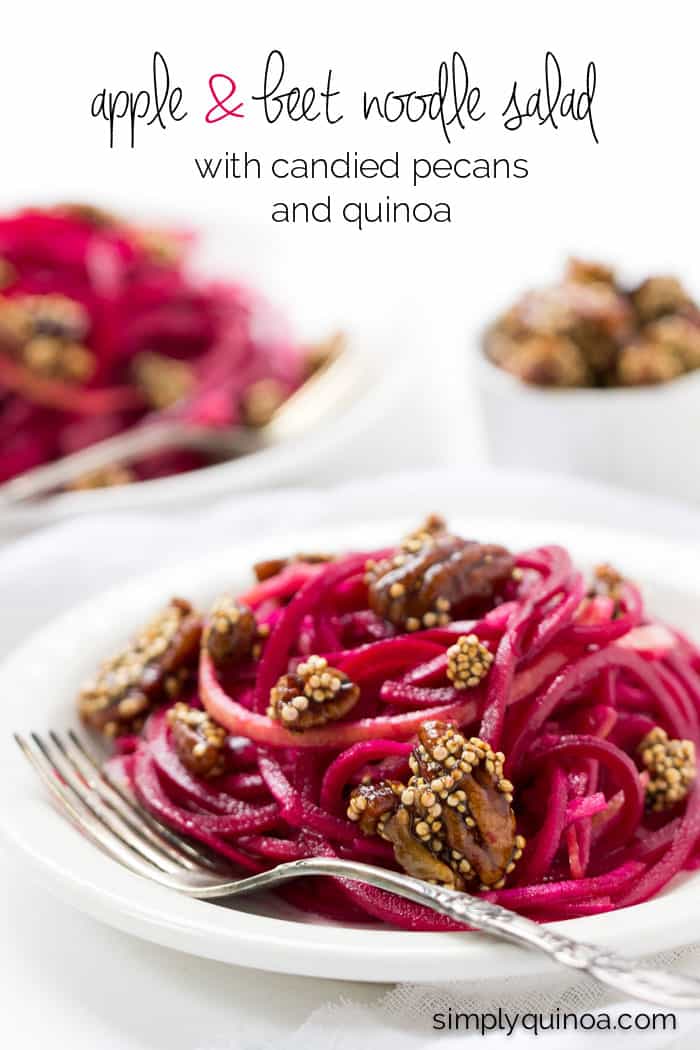 Apple + Beet Noodle Salad with Candied Pecans and Quinoa - a simple, healthy and flavorful salad that's perfect for fall