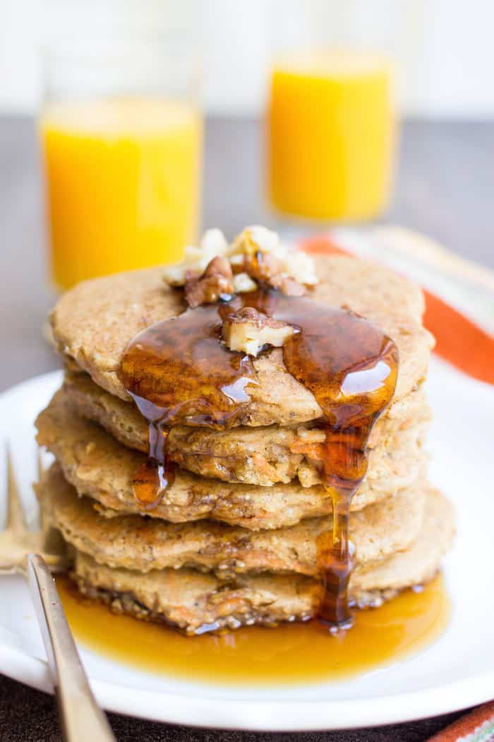 Healthy Carrot Cake Quinoa Pancakes -- part of the most delicious group of quinoa breakfast recipes!