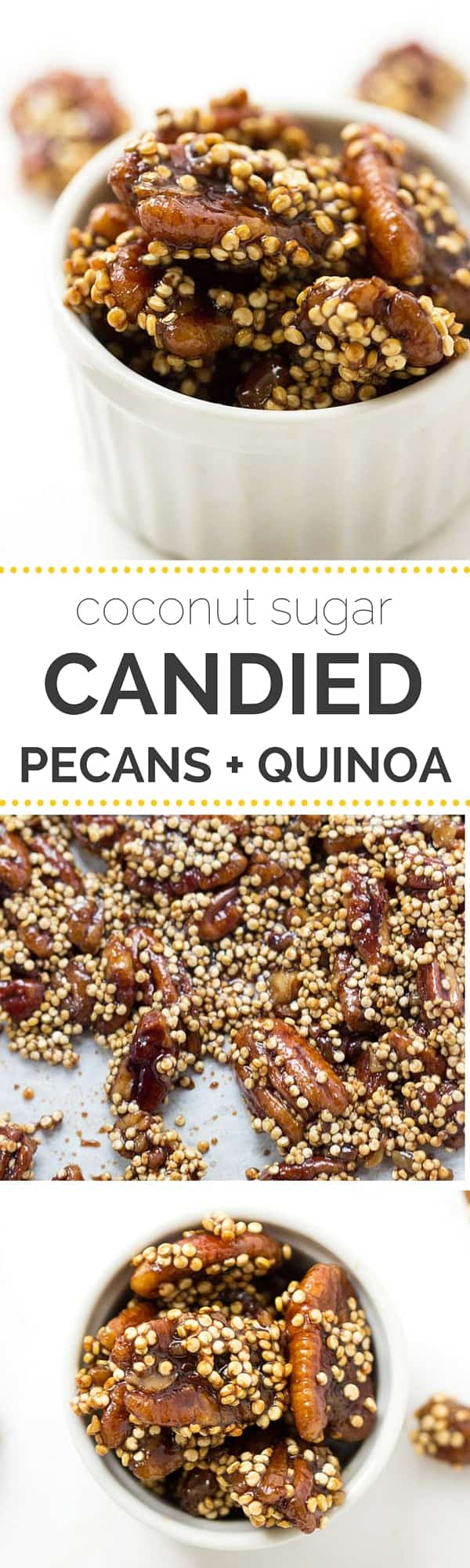 Coconut Sugar Candied Pecans + Quinoa -- a great topping for salads or enjoyed as a simple after dinner treat!