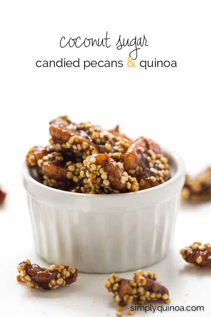Coconut Sugar Candied Pecans + Quinoa -- a great topping for salads or enjoyed as a simple after dinner treat!