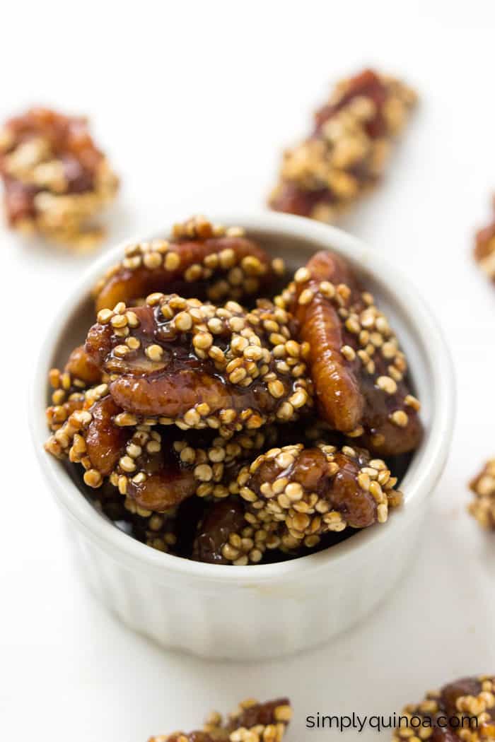 Here's a healthy treat! Coconut Sugar Candied Pecans + Quinoa - made with only a few simple ingredients!