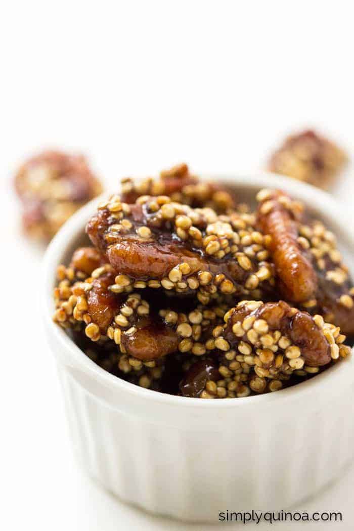 Coconut Sugar Candied Pecans + Quinoa -- a great topping for salads or enjoyed as a simple after dinner treat!