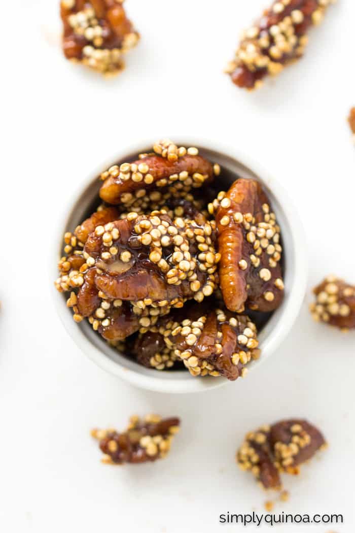 Coconut Sugar Candied Pecans + Quinoa -- a great topping for salads or enjoyed as a simple after dinner treat!