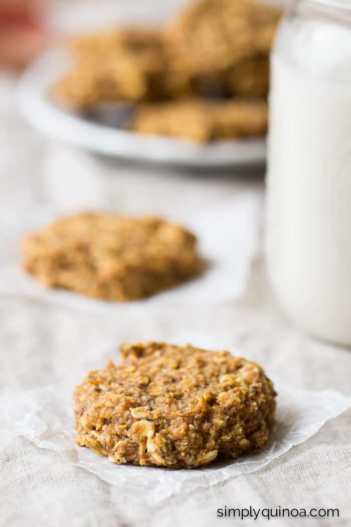 These healthy + VEGAN pumpkin pie quinoa breakfast cookies make for a simple, portable breakfast treat everyone will adore!