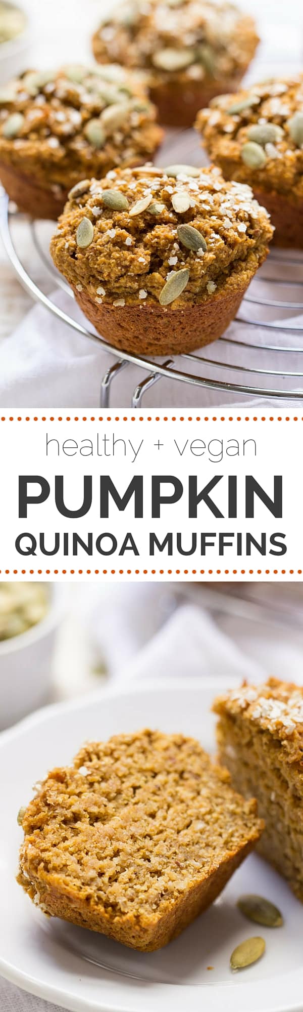 Healthy Pumpkin Quinoa Muffins - sweetened naturally, made without any oils, AND they're gluten-free + vegan | recipe on simplyquinoa.com