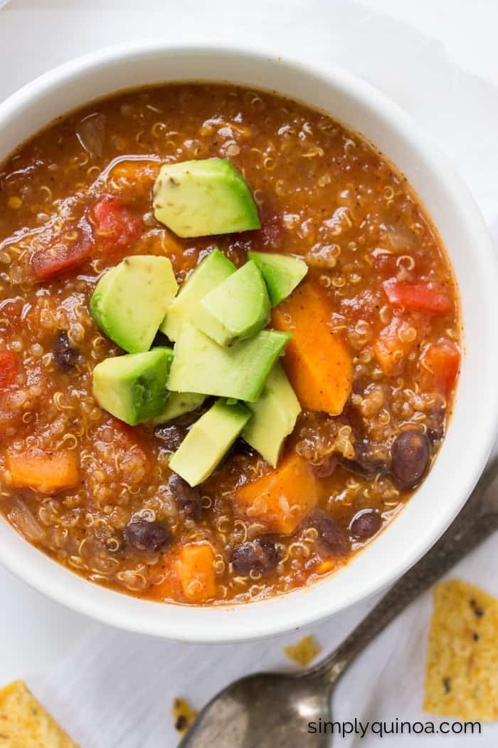 Crockpot Sweet Potato & Black Bean Quinoa Chili | vegetarian + gluten-free | recipe on simplyquinoa.com