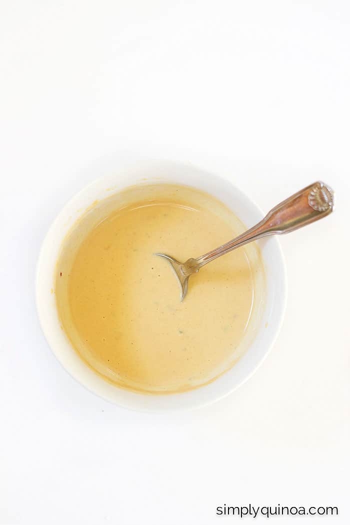 The BEST tahini dressing ever! Made with apple cider, roasted tahini and fresh sage