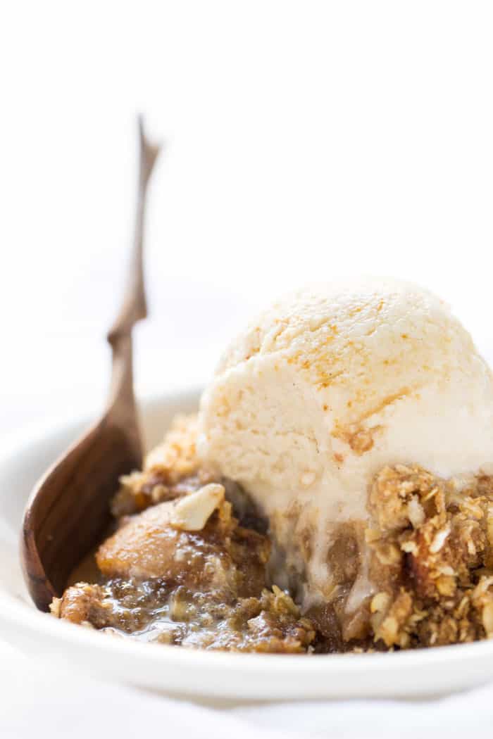 This quinoa apple crisp is probably the easiest dessert you'll ever make because... it's made in the SLOW COOKER!