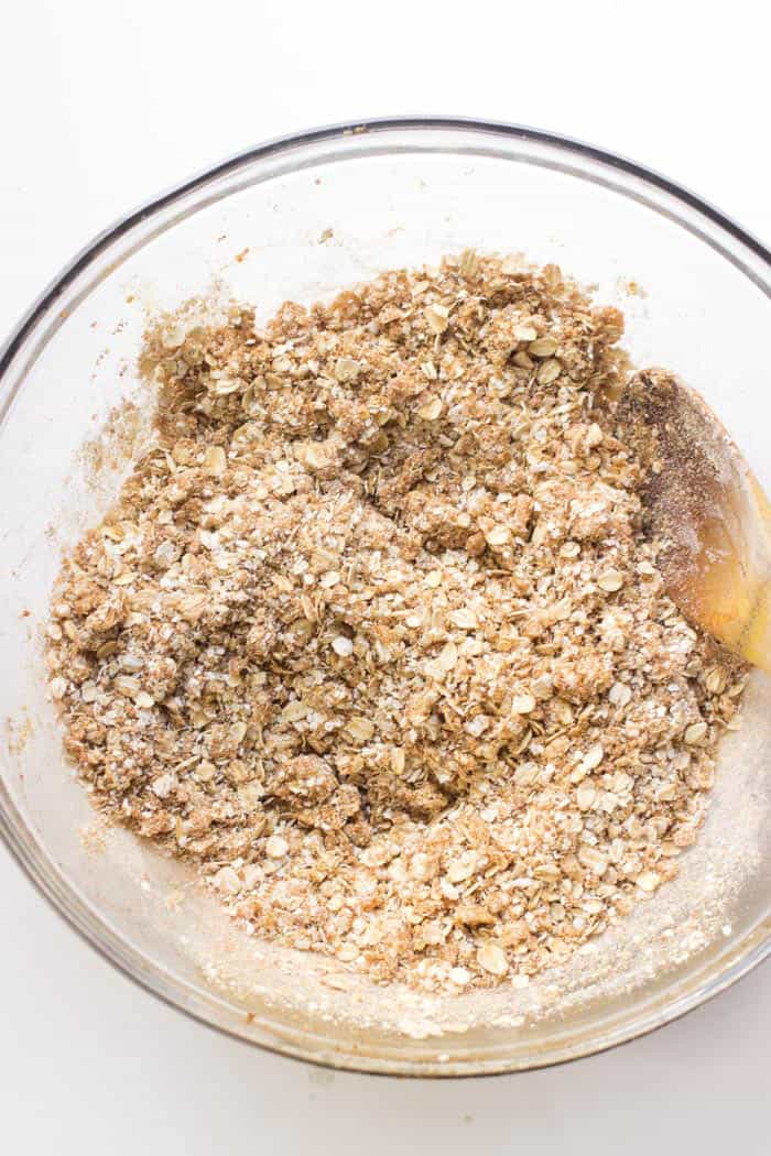 Coconut oil crumb topping with oats, quinoa flakes, coconut sugar and cinnamon -- it's perfect for your next apple crisp