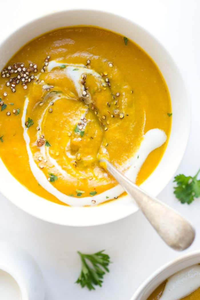 This is the only ginger carrot soup I will EVER make! It's flavorful, easy and super healthy!