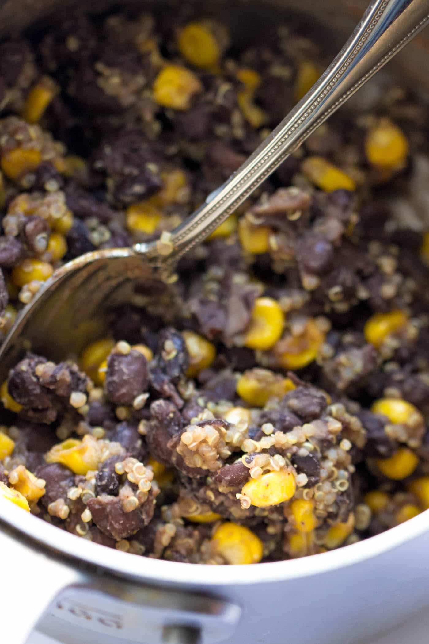 Black Bean Quinoa + Corn filling >> the perfect addition to these amazing sweet potato nachos!