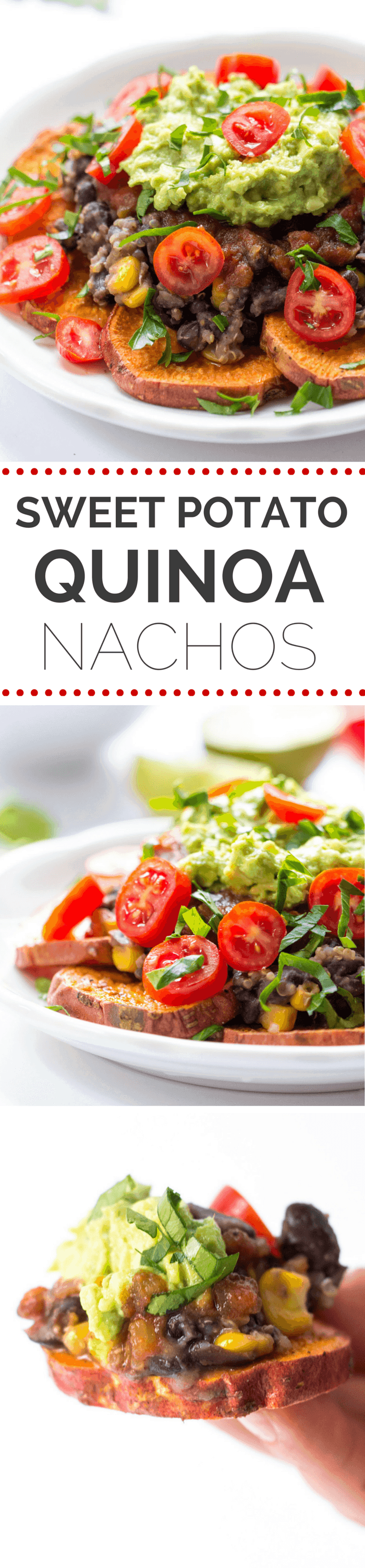 How to make the BEST DAMN vegan nachos on the planet!! Use sweet potatoes instead of corn chips, skip the meat and add black beans + quinoa, then top it all off with salsa, guac and cilantro. PERFECTION!