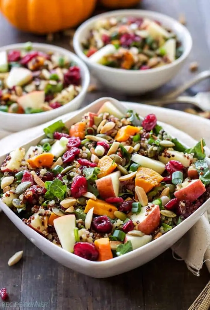 warm harvest quinoa salad with apples and sweet potato