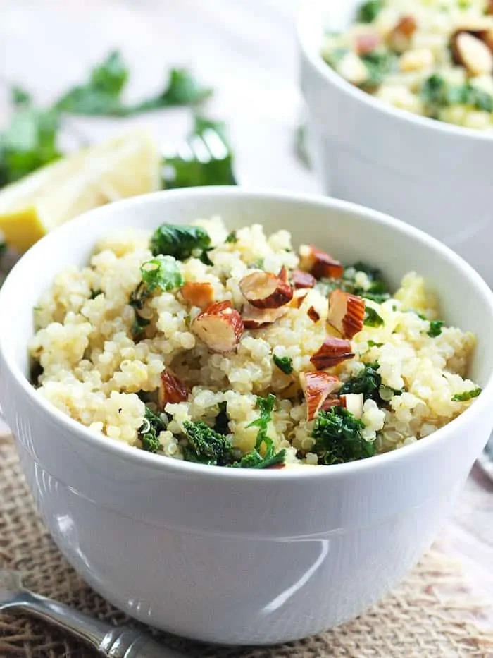warm quinoa salad with apples and kale